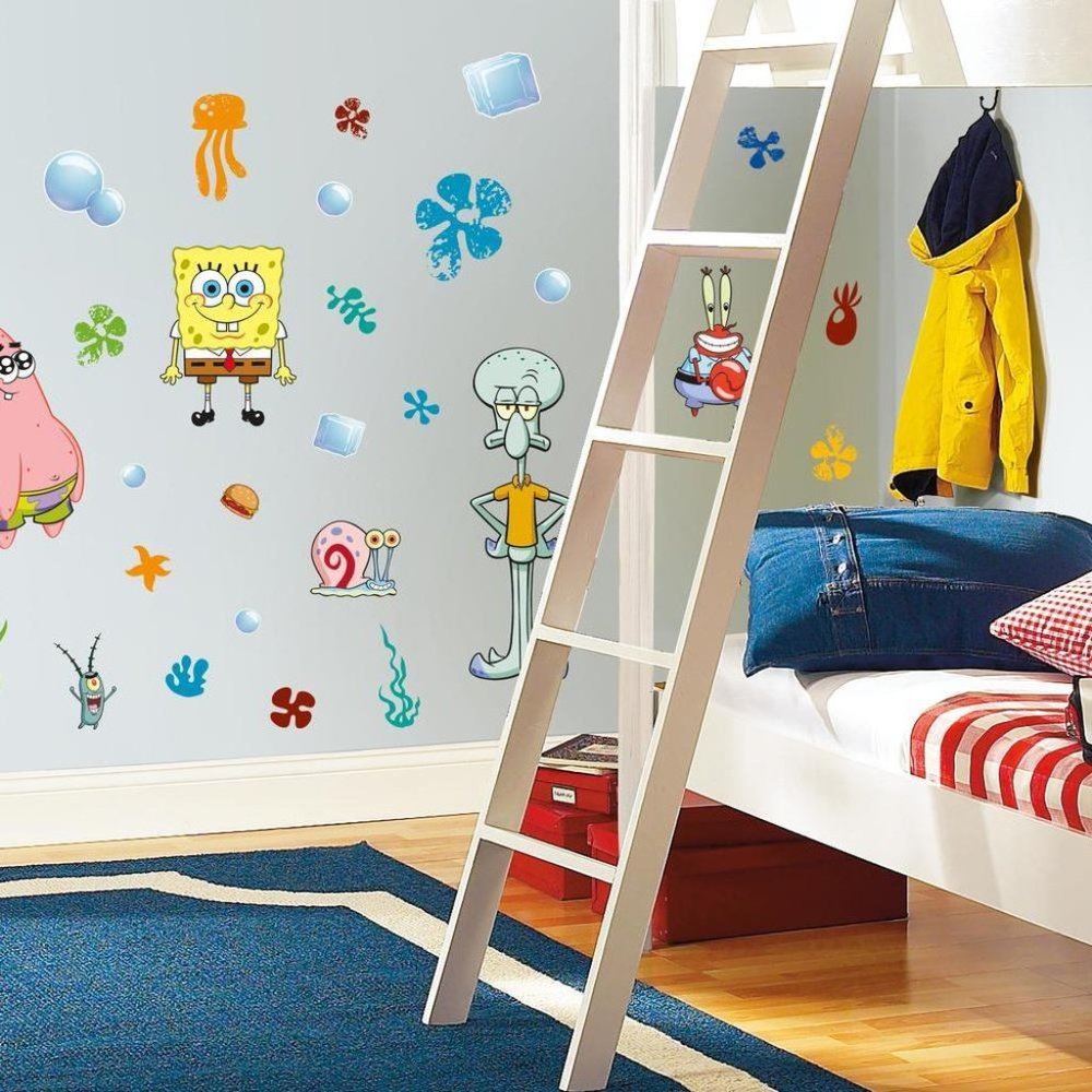 SpongeBob SquarePants Peel Stick Wall Decals 45 Stickers Kids Room Decor Art USA